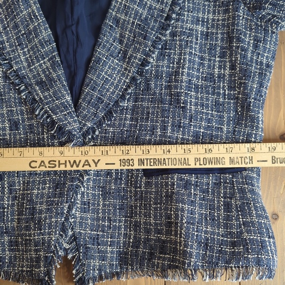 Anthropologie Paige Women’s Blue Tweed Linen Blend Puff Sleeve Blazer - Picture 8 of 13